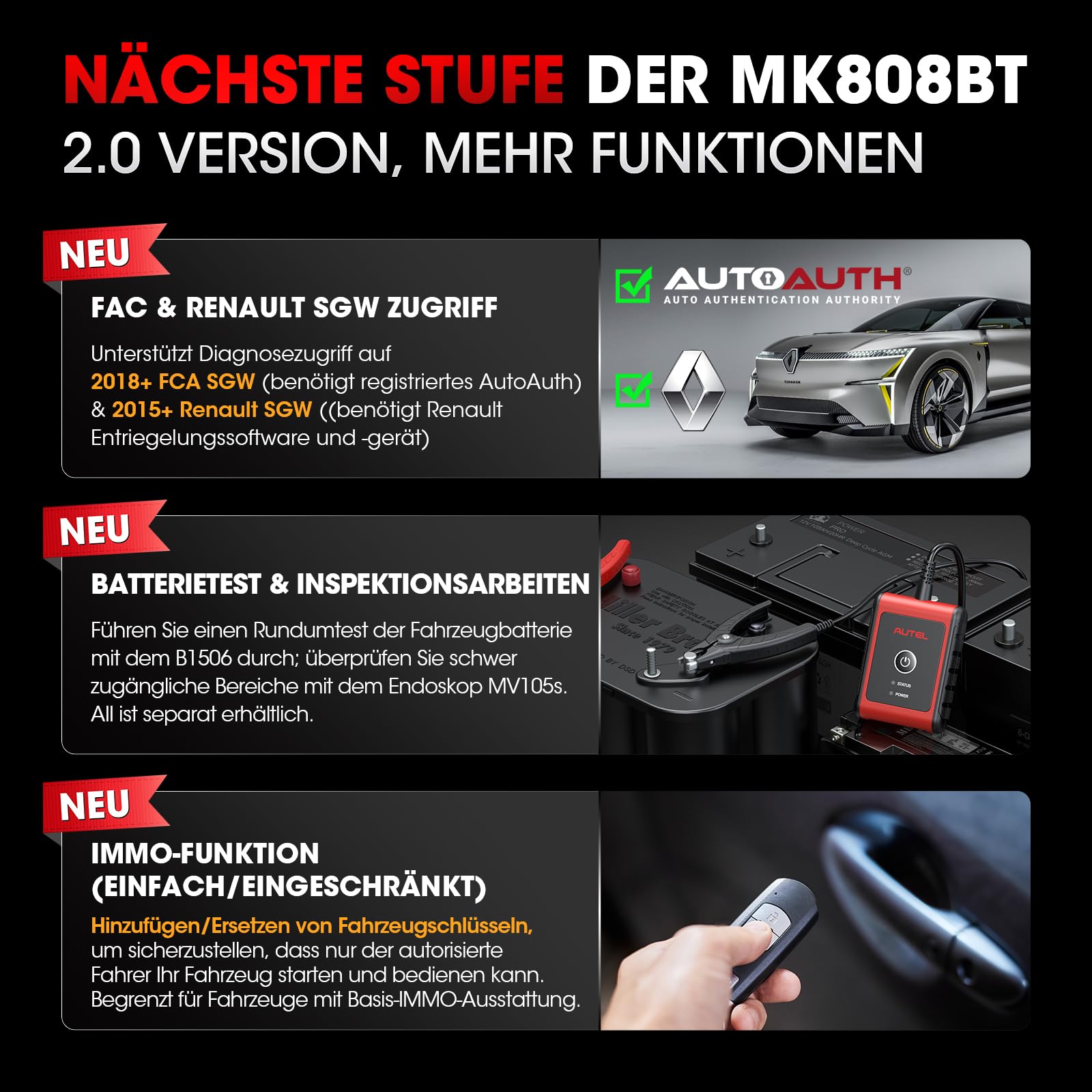 Autel MaxiCOM MK808K-BT OBD2 Diagnosegerät Gleich wie MK808BT Pro 2024 Bidirektionaler Aufstockung des MK808S MX808S, BT Ver. von MX900, Aktiver Test, 28+ Dienst, Alle System Scan-Tool, Batterie Test