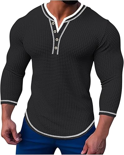 Botón elástico pulóver suéter Camisas Hombre Cuello Alto sólido Camisetas túnica Manga Larga Blusa Deportiva Camiseta