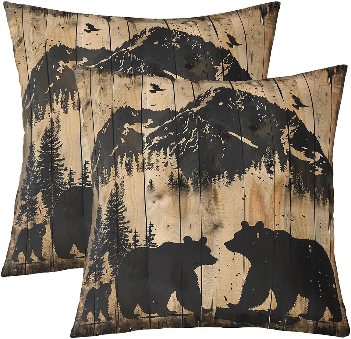 Erosebridal Bear Throw Pillow Covers 24x24 Set of 2 Rustic Cabin Forest Animal Pillow Covers Farmhouse Country Bear Cushion Cover Hunting Camping Nature Wildlife Pillow Cases for Couch Sofa