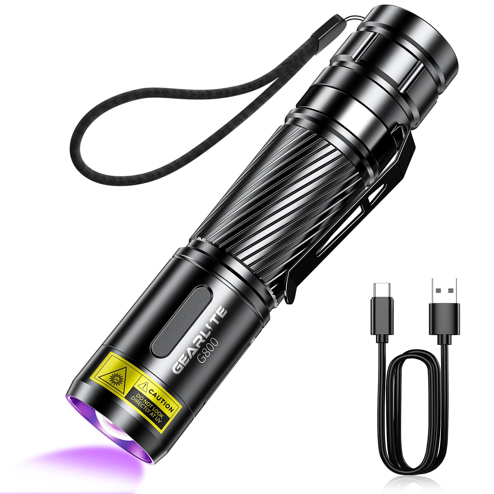GEARLITE Wiederaufladbar LED UV Schwarzlicht Taschenlampe, Leicht Mini UV Lampe Ultraviolettes Licht 395nm
