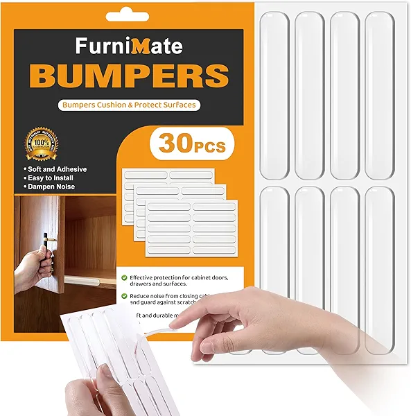 Door Slam Stopper Preventer 30PCS, Anti Door Slam, Door Silencers Bumpers for Slamming, Clear Cabinet Door Bumpers, Rubber Bumpers Self Adhesive 2.5x0.4x0.08 inches