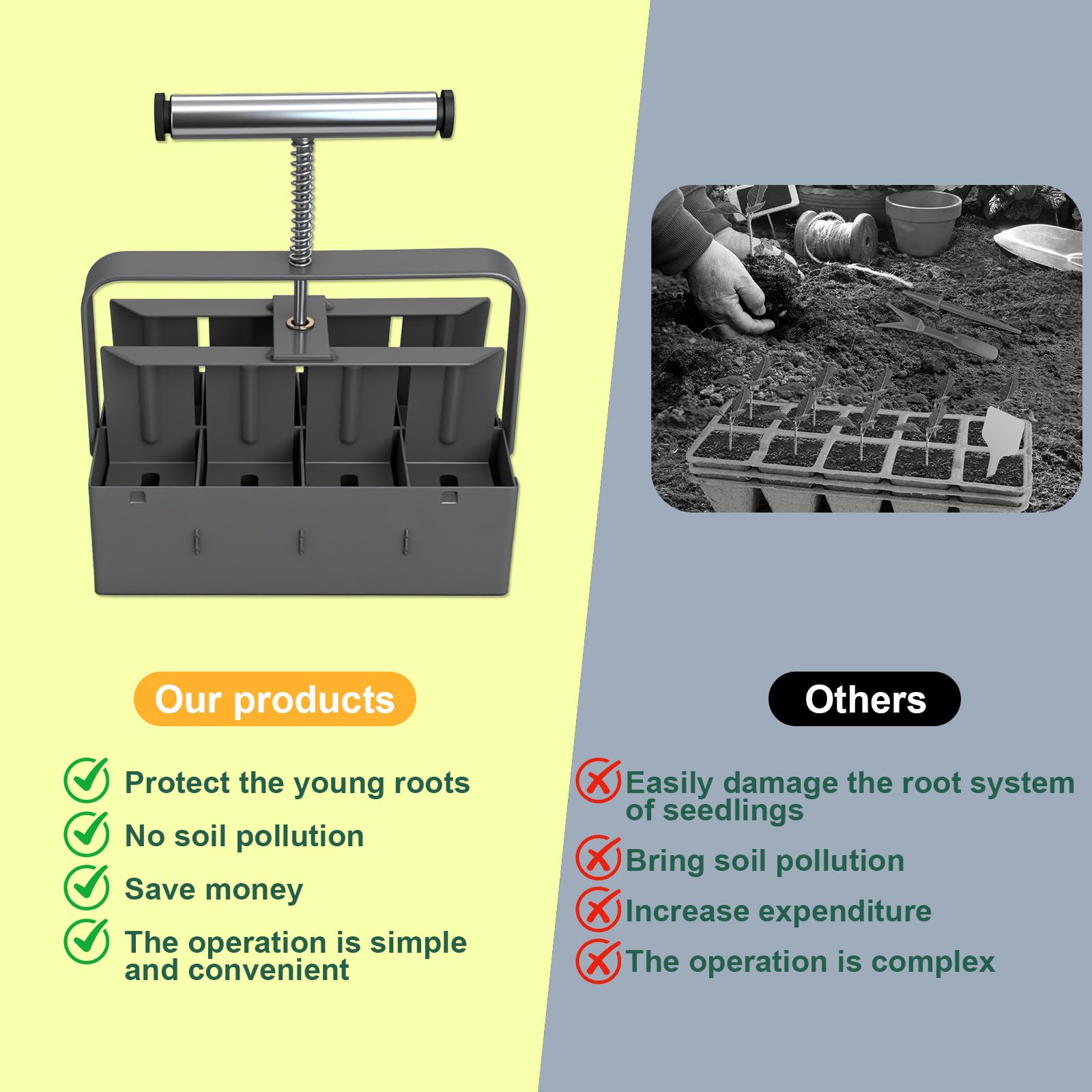 Bloque de suelo de 8 celdas para semillas, 5 cm, bloque de semillas manual, bloque de semillas, bloque de semillas duradero, herramienta de bloqueo del suelo, kit de bloqueo de suelo