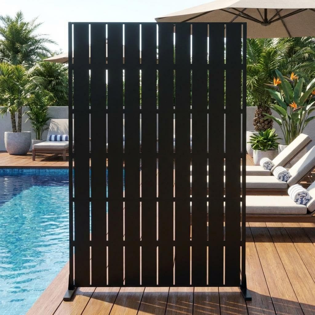Freestanding Decorative Metal Privacy Screen 183 x 120cm for Outdoor Patio