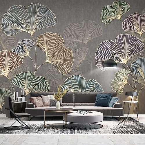 Papel Tapiz Mural Personalizado De Cualquier Tamaño, Luz Minimalista Moderna, Líneas 3D De Lujo En Relieve, Hojas De Ginkgo, Pintura De Pared, Decoración Del Hogar 150Cm(W)×105Cm(H)