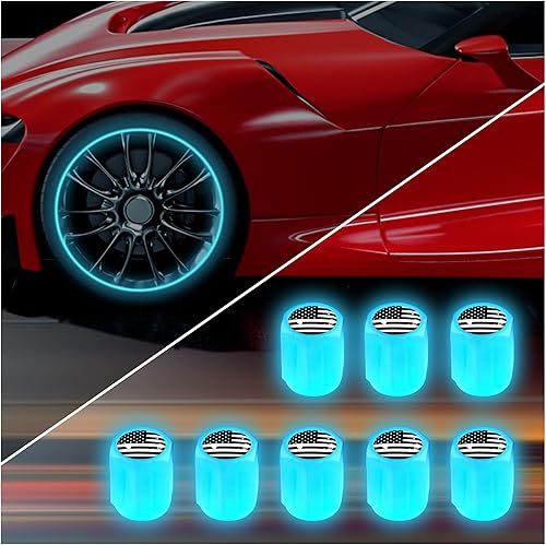 Tapón de válvula de neumático luminoso con bandera estadounidense para automóvil, accesorios para tapones de neumáticos de automóvil, paquete de 8,