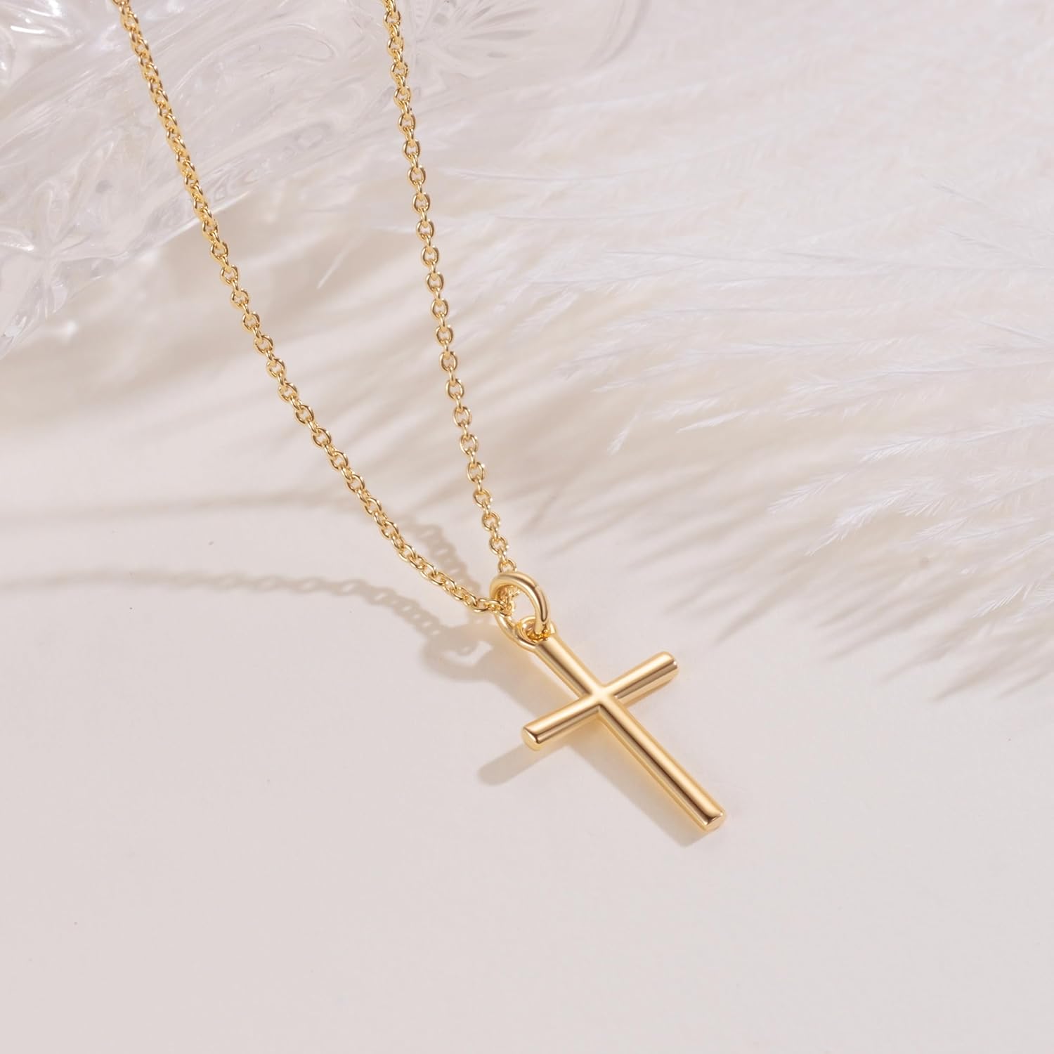 Gold Cross Necklaces for Women 14K Gold Cross Necklace for Women Crosses Pendant Necklace for Womens Smooth Lines and Timeless Charm Small Crosses Chain for Womens - Image 5
