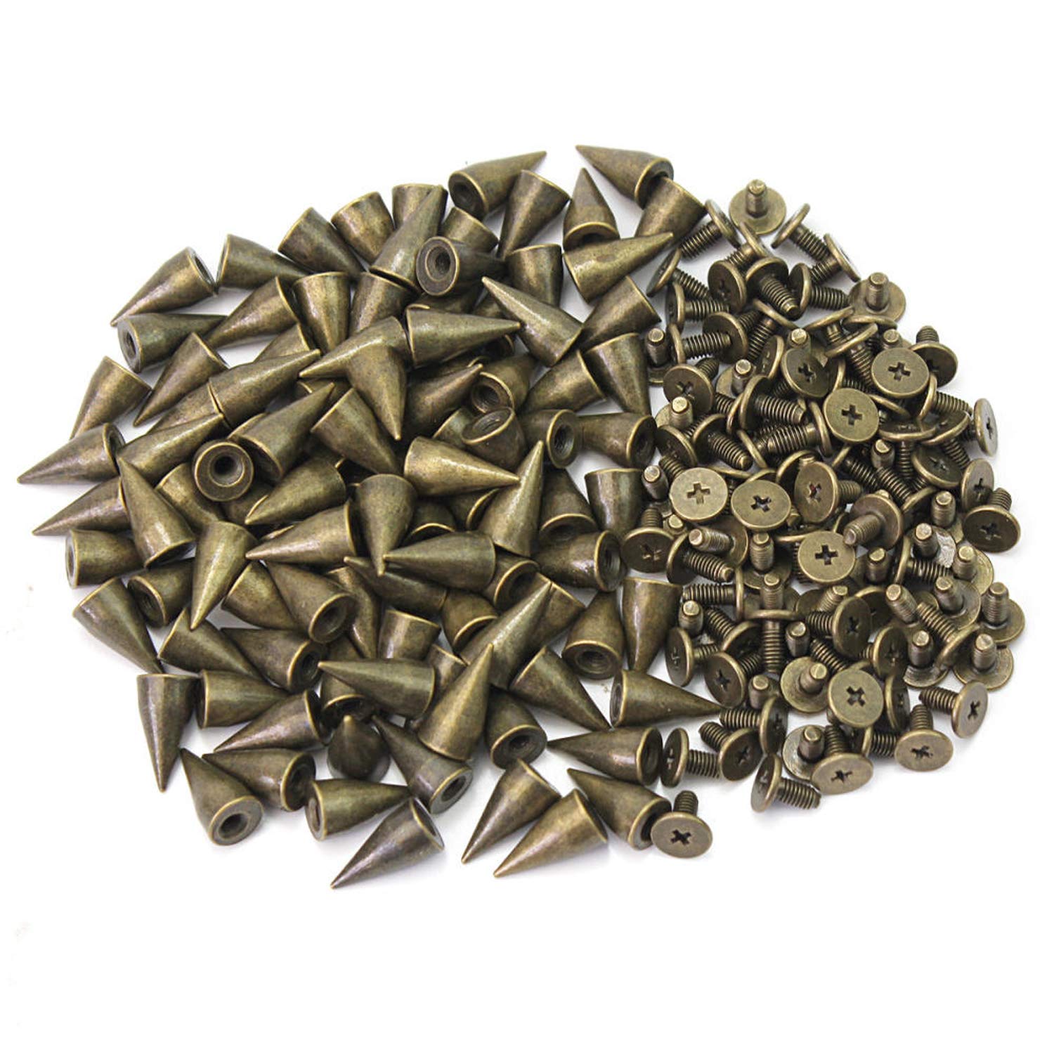 RUBYCA 100 Sets 13MM Bronze Color Bullet Cone Spike and Stud Metal Screw Back for DIY Leather-Craft