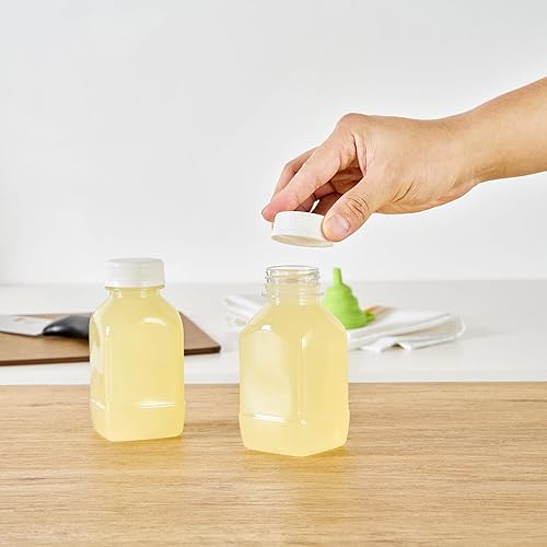 Miniatura 5 de Restaurantware - Botellas de jugo de 8 onzas, 100 botellas desechables transparentes con tapas - tapas blancas de plástico incluidas, botella de
