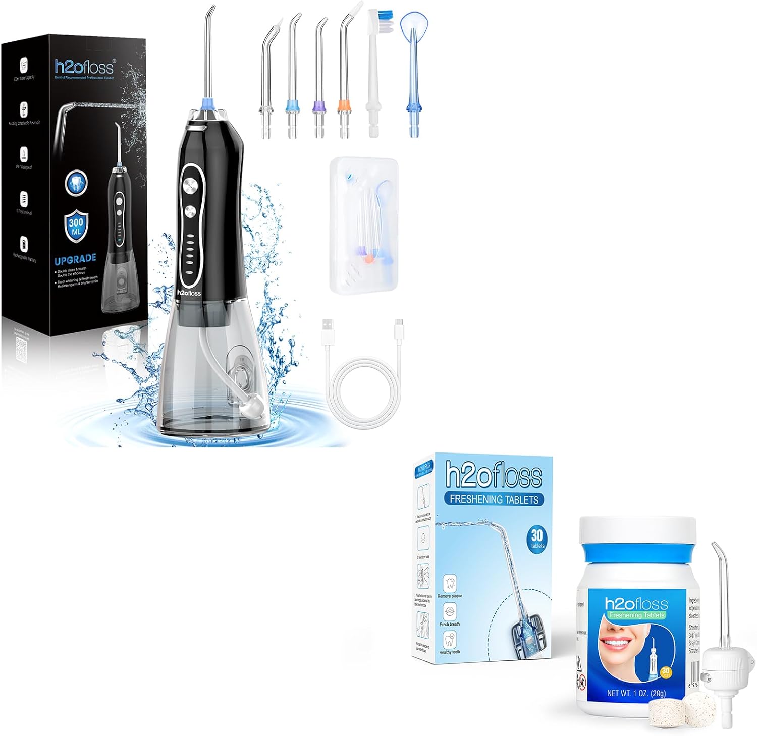 Upgrade Water Flosser by H2ofloss and Breath Freshening Tablets – All-in-One Solution for Deep Cleaning and Healthy Smiles