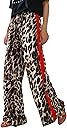 Charfille Women's Casual Pants Drawstring Leopard Print Color Block Side Striped Straight Leg Wide Leg Loose Pants