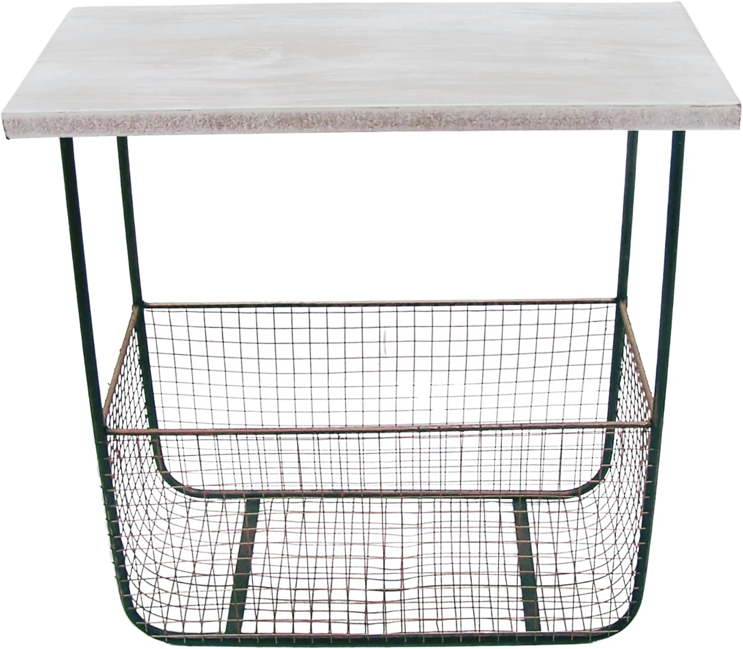 Wooden Floating Shelf with a Metal Basket, Wall Mounted, Farmhouse Décor, 16 Inches, White, Brown