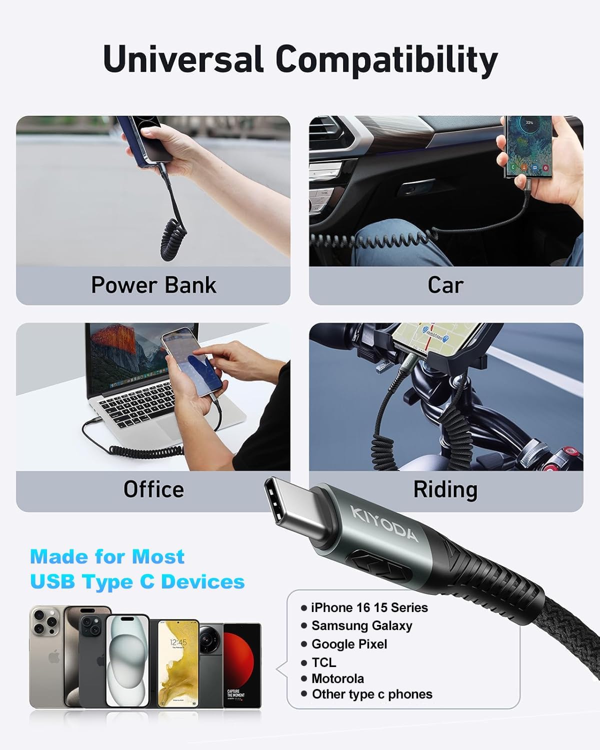 USB C to USB C Cable Coiled 6FT 2Pack, Braided Type C Charger for Car 66W Fast Charging Cord Compatible with iPhone 17 16 15, iPad, Samsung Galaxy, Google Pixel, Moto, LG, TCL Phones 9