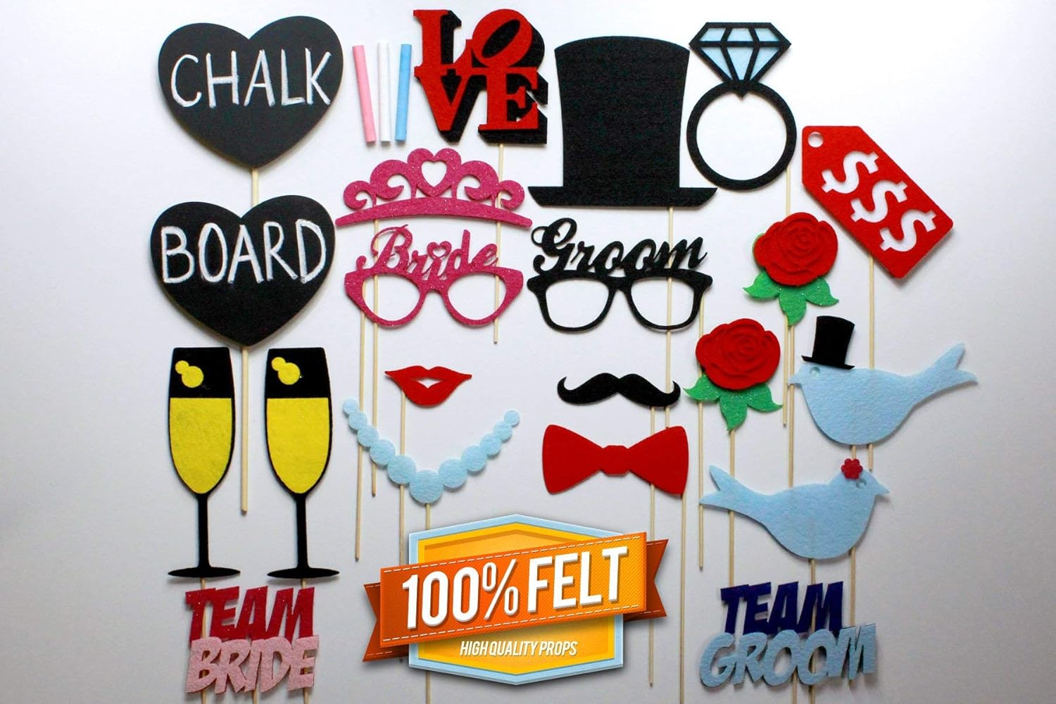 Wedding Prop 21 Piece Photobooth Prop set, Mustache