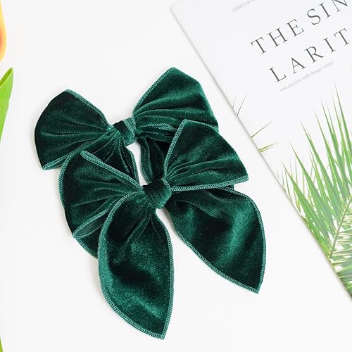 Miniatura 10 de Paquete de 2 lazos de terciopelo para el cabello de Fable para niñas, lazo grande de terciopelo de 5 pulgadas, accesorios para el cabello hechos a