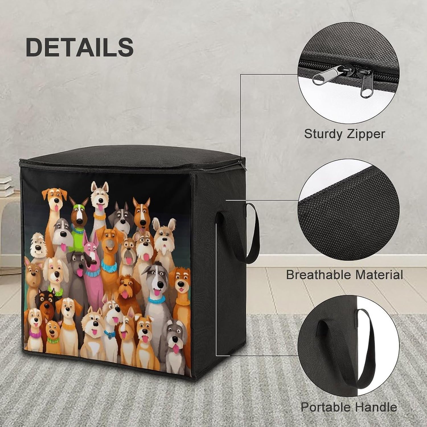 Dogs Storage Bags Closet Organizer Clothes Storage Bin Blanket Storage Bag with Zipper And Handle Clothes Storage Containers for Clothing, Sweater, Comforter, Bedding