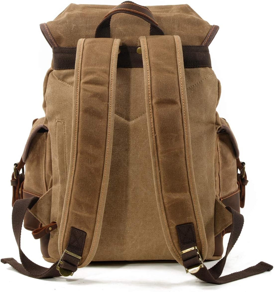 WUDON Men Travel Backpack, Genuine Leather-Waxed Canvas Shoulder Hiking Rucksack - Image 3