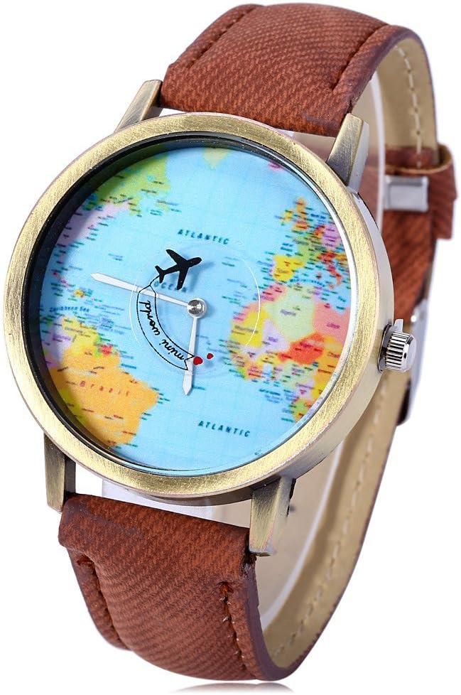 Leopard Shop, orologio da polso al quarzo, quadrante con mappa del mondo,  cinturino in pelle : Amazon.it: Casa e cucina