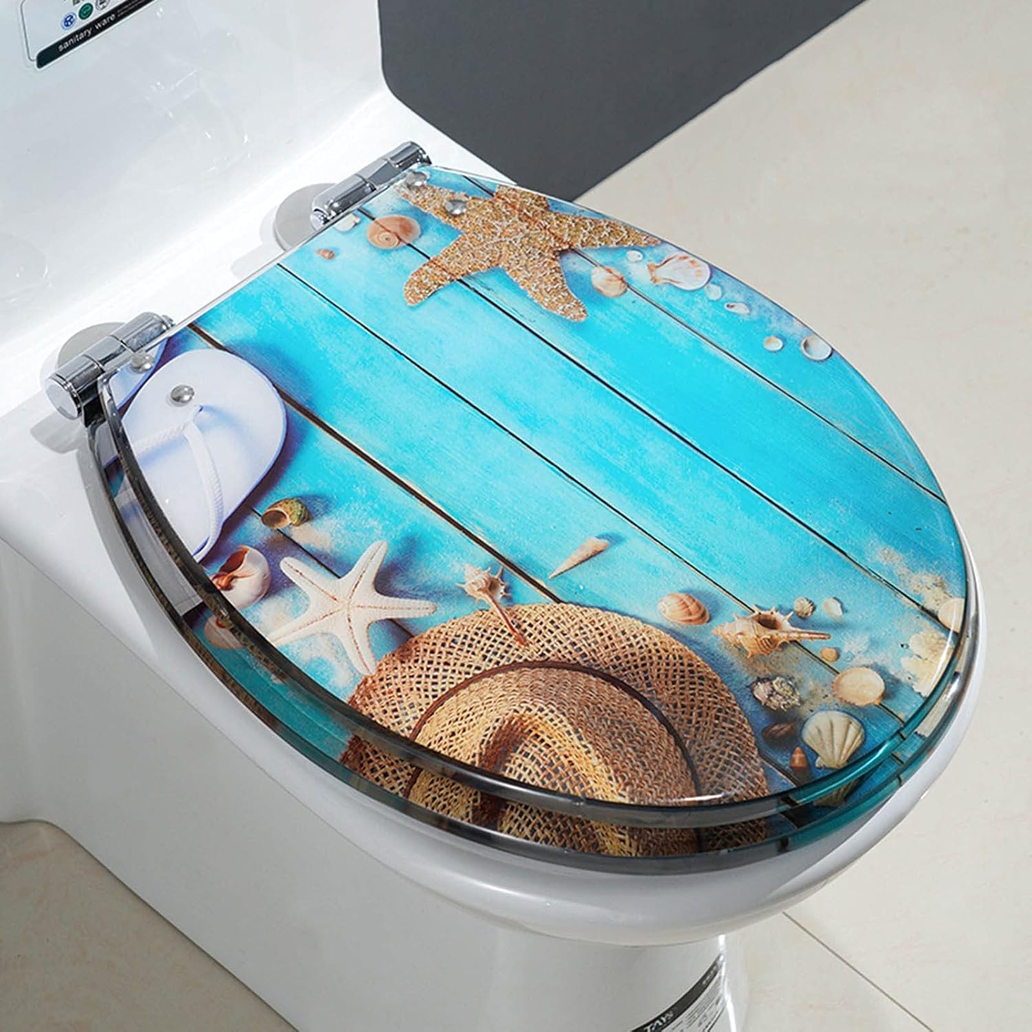 Toilet Seat White Toilet Seat Resin Toilet Seat Soft Close with Mounting Accessories Quality Hinge Quick Disassembly Strong and Sturdy Mute Off Pretty Pattern