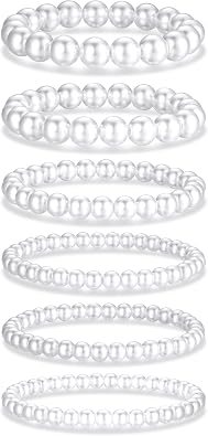 XIANNVXI 6Pcs Pearls Bracelets for Women Stretch Beaded Bracelet Stackable Faux Pearl Bracelets for Lady Bridal Bridesmaid Jewelry Multicolored Strand Bracelet Jewelry Present