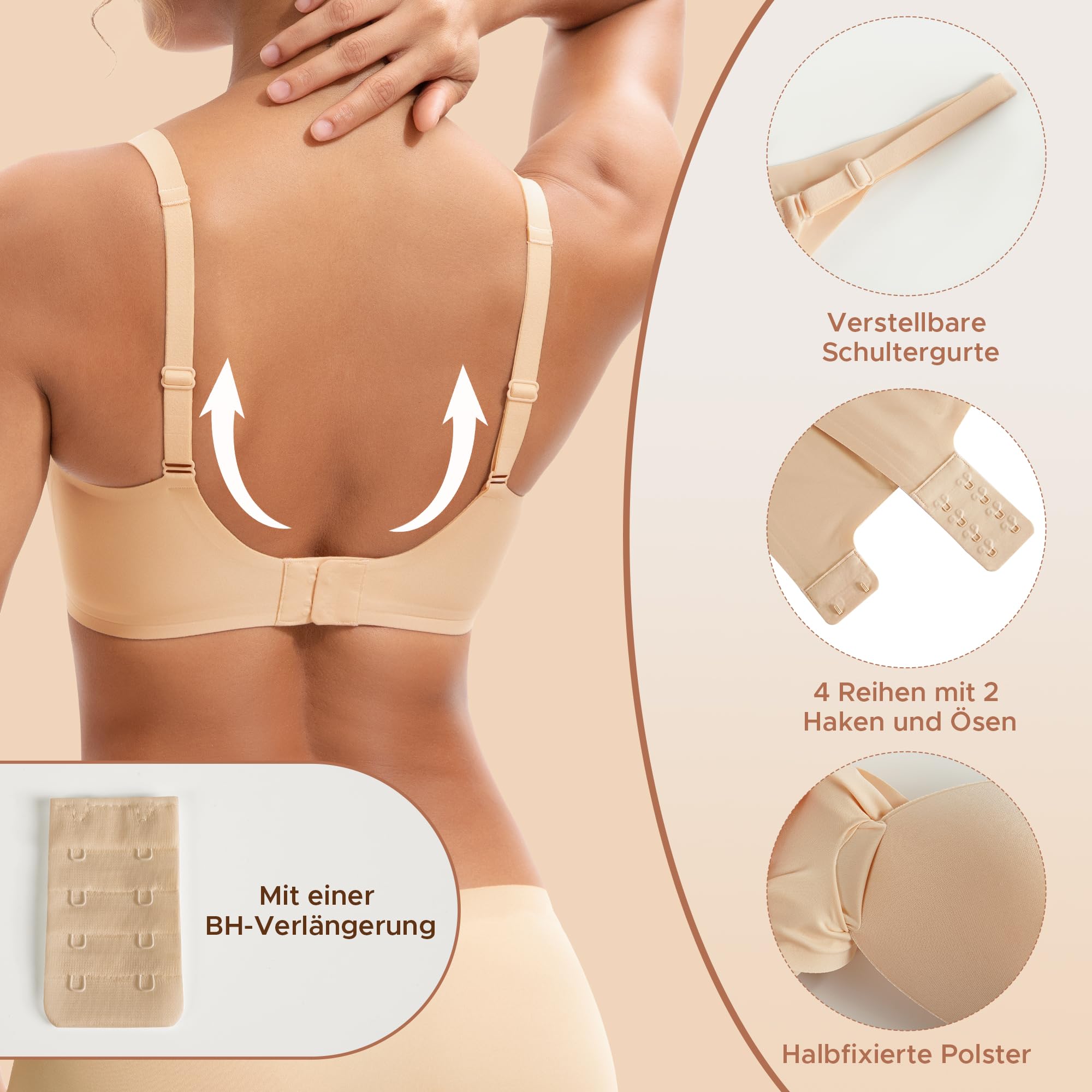 INNERSY Reggiseno Senza Ferretto Invisibile Push Up Reggiseni Donna Basic Scollo a V Intimo Comodo