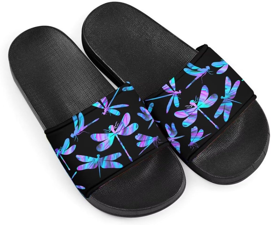 Cute Animal Women's Classic Open Toe Single Band Slip-On Flat Slide Sandal, Mandala Galaxy Butterflies Colorful Design Women Shower Slippers