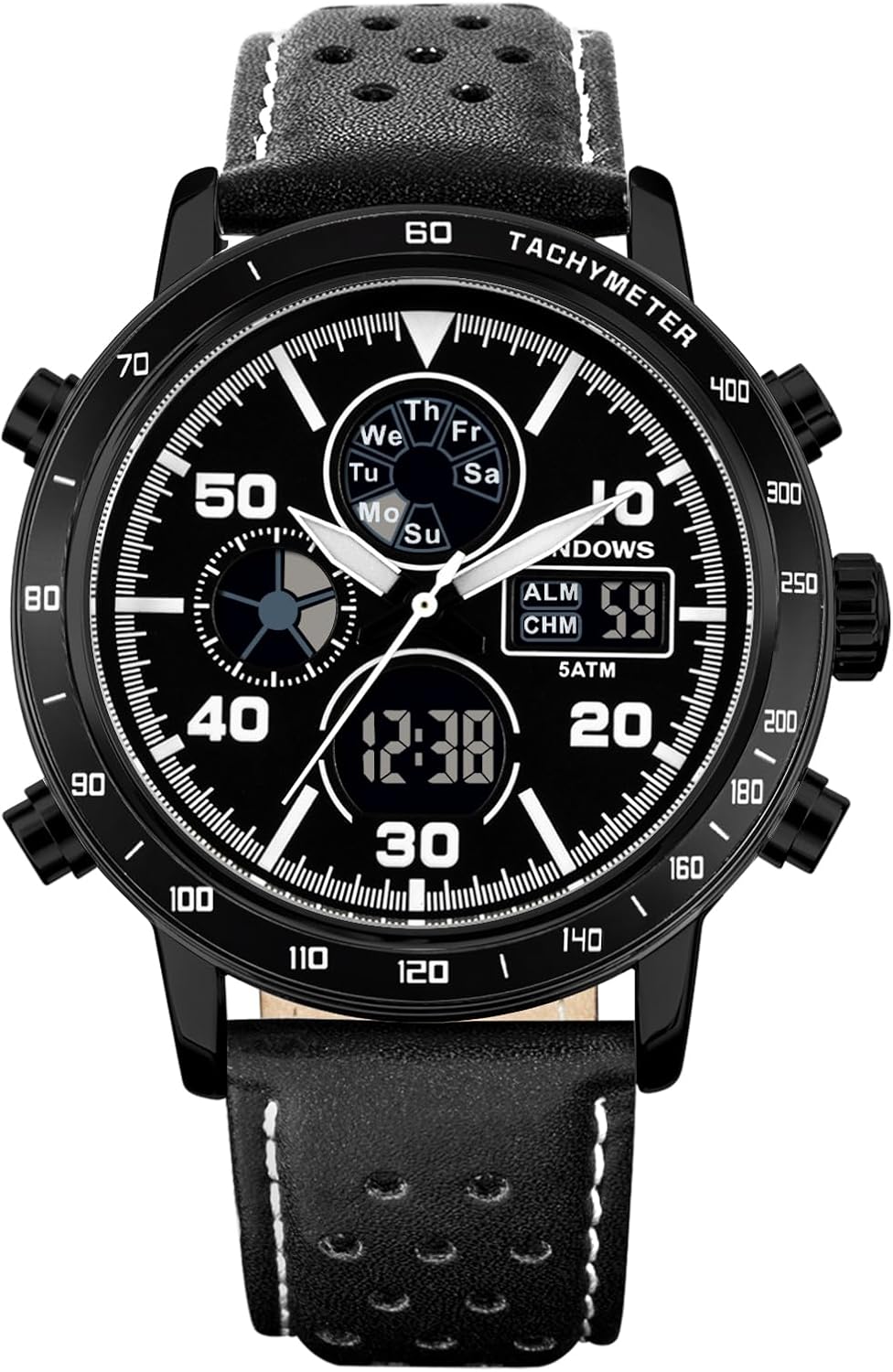 PINDOWS Watches for Men, 30M Waterproof Military Digital Analog Outdoor Sport Watch Multifunctional Wristwatch with Dual Time LED Backlight Alarm Stopwatch Calendar - Image 2