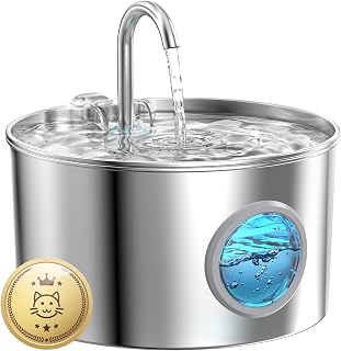 GIOTOHUN 74oz Stainless Steel Cat Water Fountain - Quiet 2.2L Pet Drinking Dispenser for Cats & Small Animals Indoor