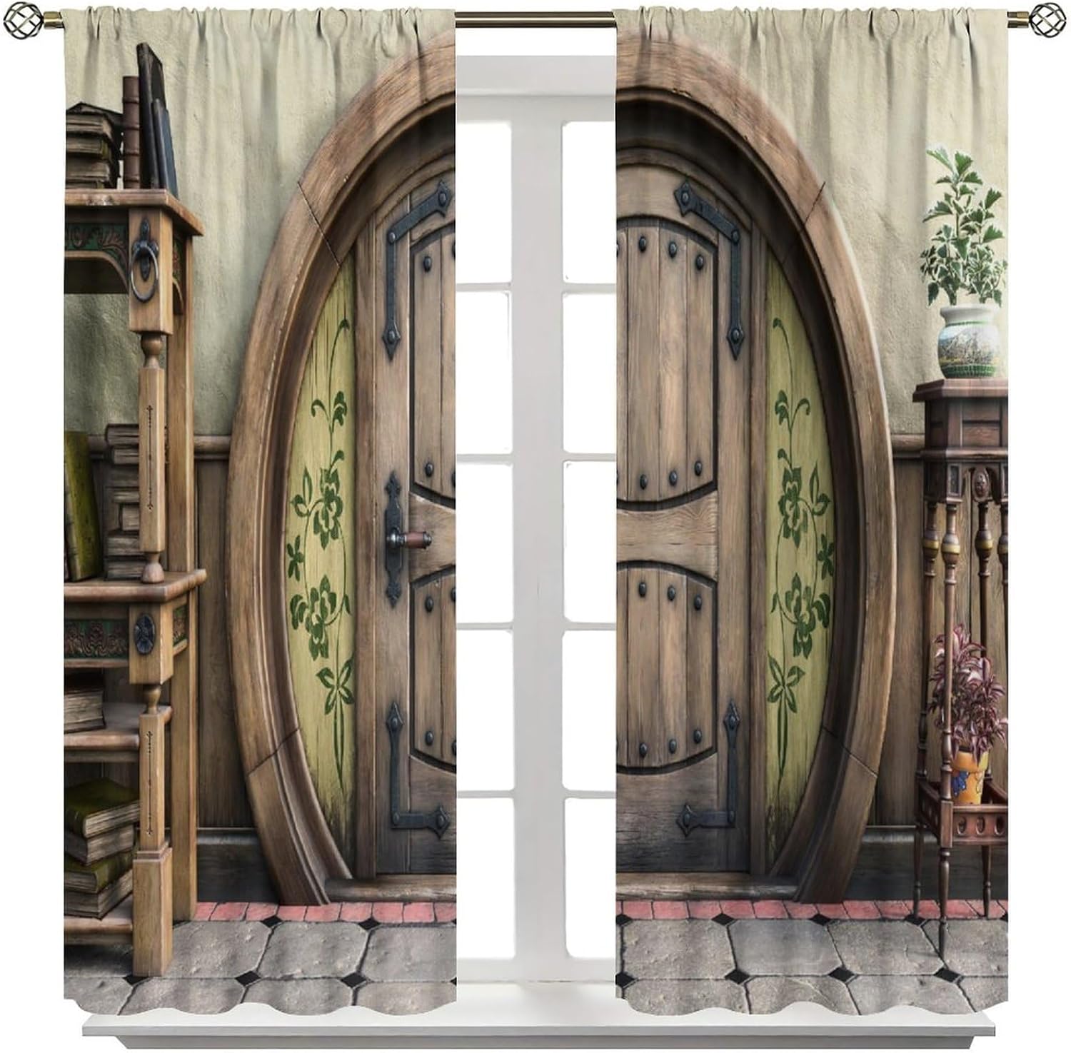 Vintage Wood Curtains Wooden Bookshelf Book Brown Bricks Plank Barn Blackout Window Treatments, Rod Pocket Thermal Insulated Drapes 2 Panel Sets for Bedroom Living Room Kitchen, 42" W X 45" L