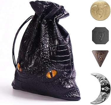 Byhoo 145 PCS Metal DND Coins & PU Leather Bag, Contains 60 Gold Coins