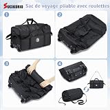 SUCIKORIO Pliable Sac de Voyage à roulettes 100L Grande Taille XXL 70x35x40cm Cadenassable avec Cadenas à Combinaison Imperméable Oxford Travel Bag Bagage a Main Cabine Avion Valise de Cabine, Noir - 4