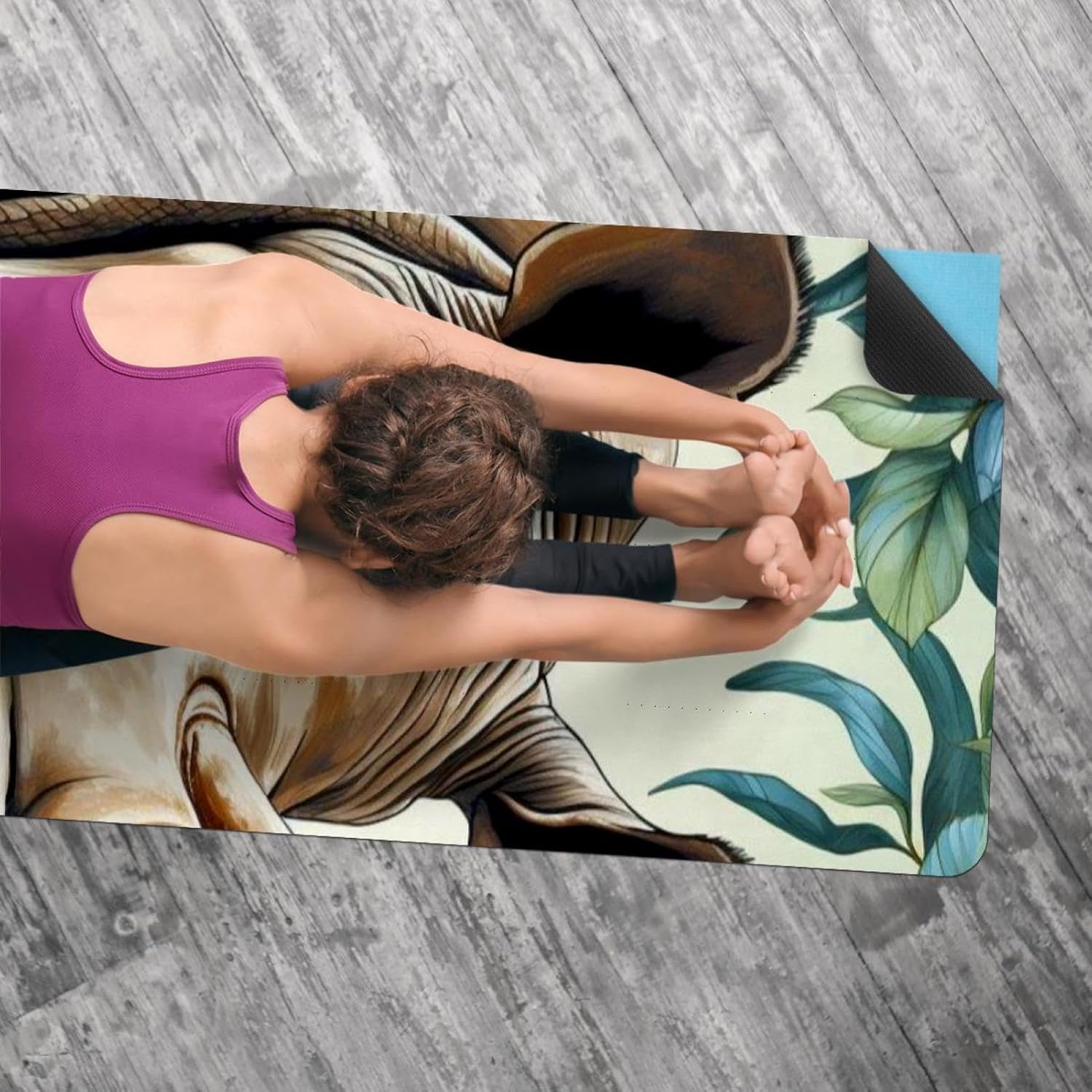 Yoga Towel, Rhino Animal Print Non Slip Sweat Absorbent Hot Yoga Mat Towel for Hot Yoga, Pilates and Fitness - 72.8" x 26.8"
