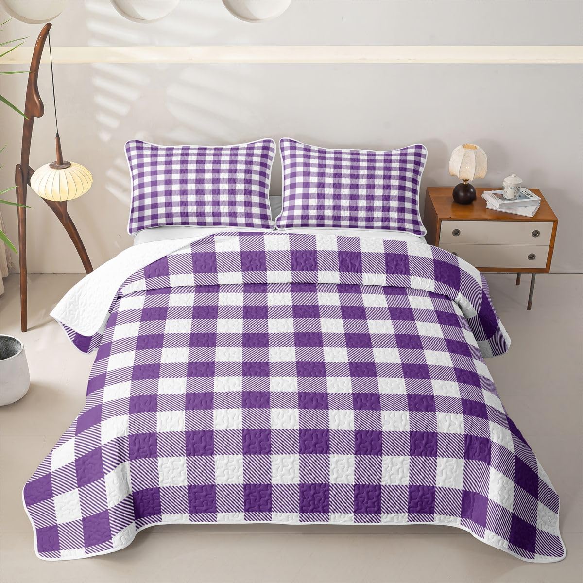 Erosebridal Pink White Check Quilt Twin Size,Geometric Quilt Set for All Season,Buffalo Plaid Coverlet with 1 Pillowcase,Girly Sweet Soft Bed Summer Lightweight Comforter