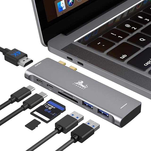 USB C Hub Adapter for MacBook Pro 2020/2019/2018/2017/2016, USB C to HDMI Hub with Thunderbolt 3 5K@60HZ, 4K HDMI,100W PD, 2 USB 3.0 and SD TF Card Reader Multiport Dongle for MacBook Air 2018-2020