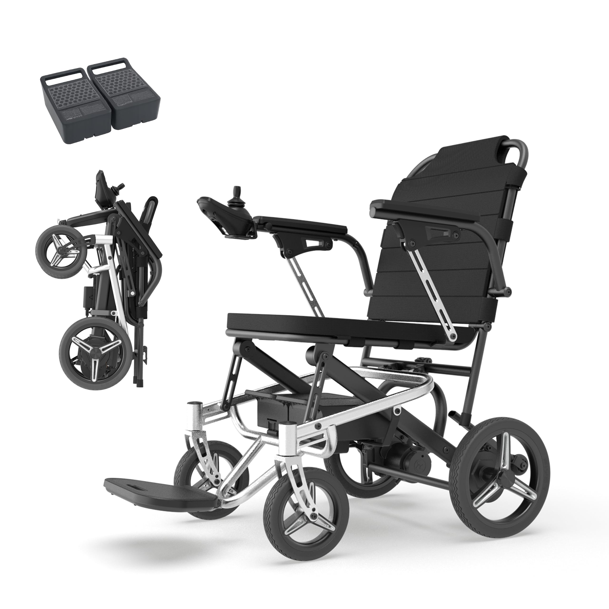 Fauteuil roulant électrique pliable de 13 kg, avec éclairage LED, portée de 48 km +, fauteuil roulant électrique tout-terrain, fauteuil roulant motorisé portable, homologué pour les voyages en