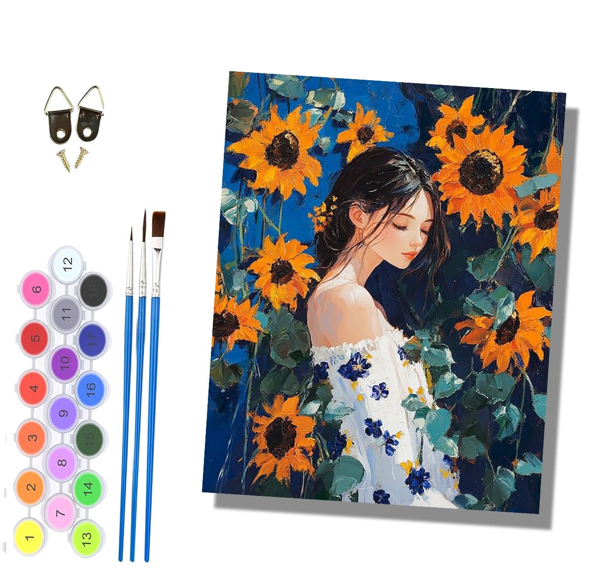 HONGPZH Paint by Numbers for Adults and Beginner Painting by Number Kits On Canvas Without Frame DIY Color Oil Painting Acrylic Paints Home Wall Decor 40x50cm/16x20in The Woman Beside the Sunflower