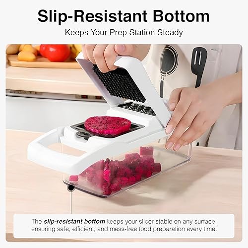 Miniatura 6 de ISHKITCH Picadora manual de verduras y mandolina Cortador de alimentos de varias cuchillas, cortador con cuchillas de acero inoxidable afiladas,