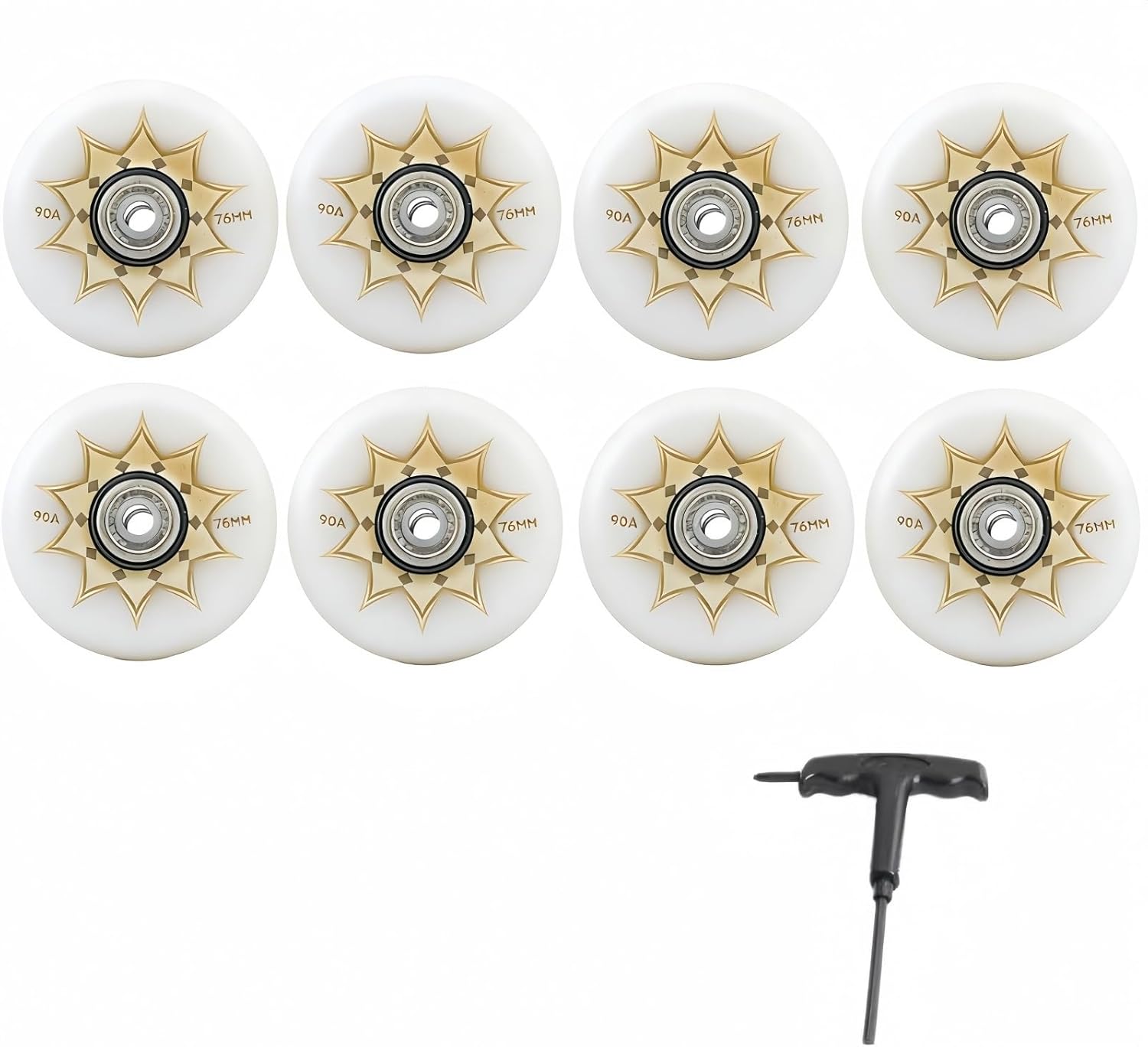 High-impact shock-absorbing all-rubber roller skates wheels 90A outdoor roller skate wheels 8 sets/indoor replacement wheels high-speed bearings(Black,ID64MM8PCS)