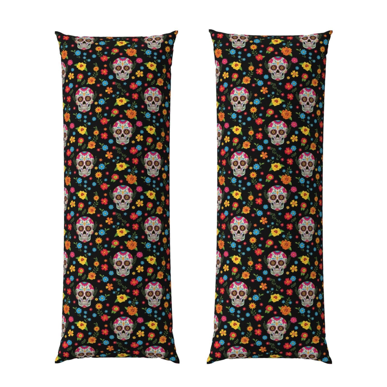 Body Pillow Protector Cover 20x60 Mexican Sugar Skulls Mexico Day of The Dead Flowers, Soft Microfiber Pillowcase with Zipper, Wrinkle Shrinkage Resistant, for Bed Couch Sleeping