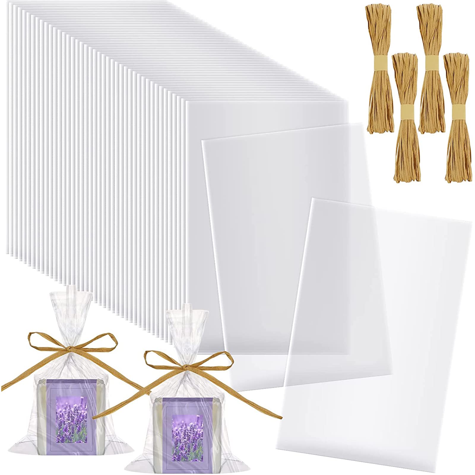 Tudomro Clear Soap Bags for Packaging 4.9'' x 7.9'' Soap Wrappers Transparent Cellophane Bags with Raffia Rope for Homemade Craft Gift Box Birthday Party Favor Packaging Supplies(500 Pcs)