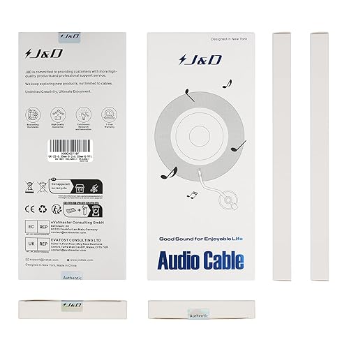 Miniatura 8 de J&D Cable de inserción estéreo TRS de 14 de pulgada, audio wave chapado en oro, serie de 0.250 in 14 pulgadas TRS macho a doble 0.250 in 14 pulgadas