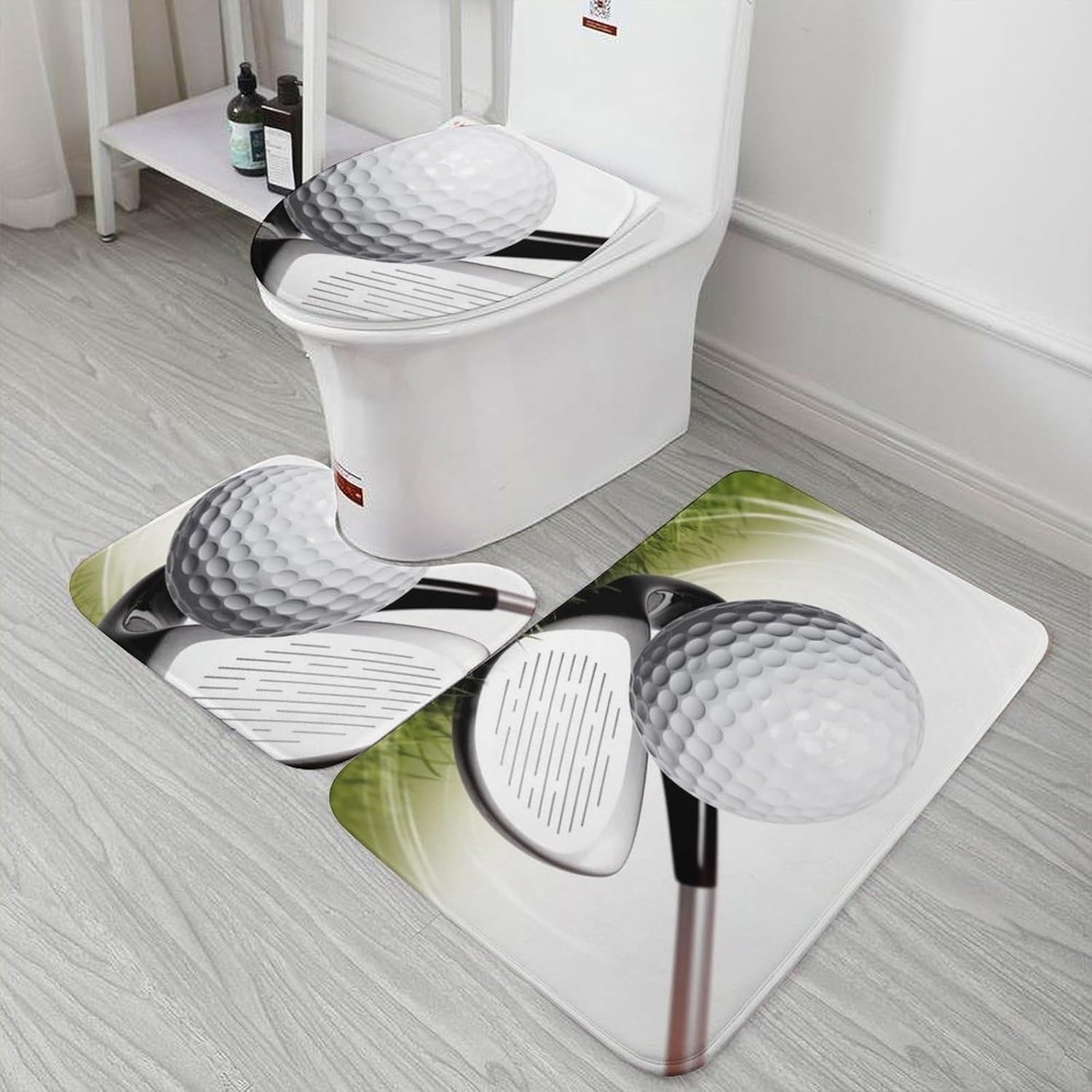 Anti-Skid Floor Mats 3 Piece Set,Golf Club Printed Coral Fleece Bathroom Mats U-Shaped Contour Mat Toilet Seat Cover for Bathroom, Tub, Shower, Kitchen 19.7"x31.5"