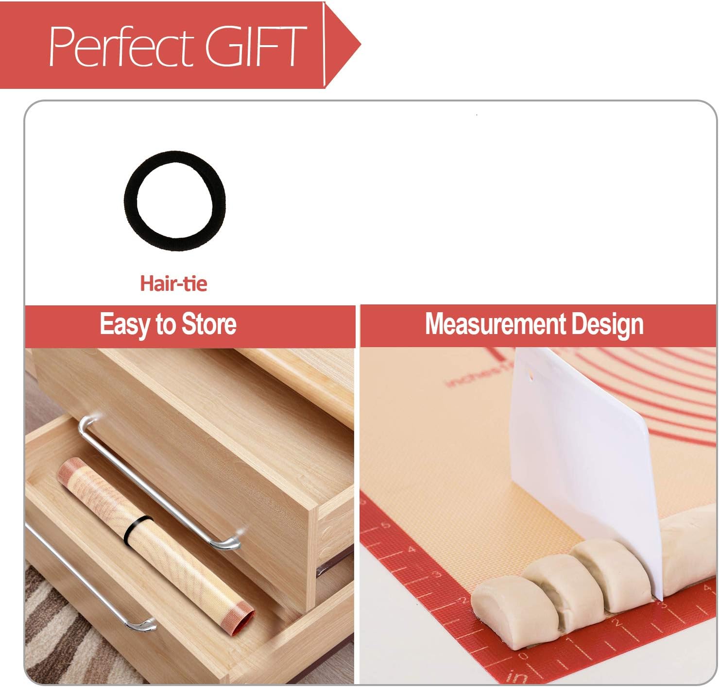 Extra Thick Silicone Pastry Mat Large for NonStick Baking Mat with Measurement,For Kneading mat,Fondant/Counter Pad, Dough Rolling Mat, Silicon Cookie Sheet, Pie Crust Bake Mat (16×20, Red)