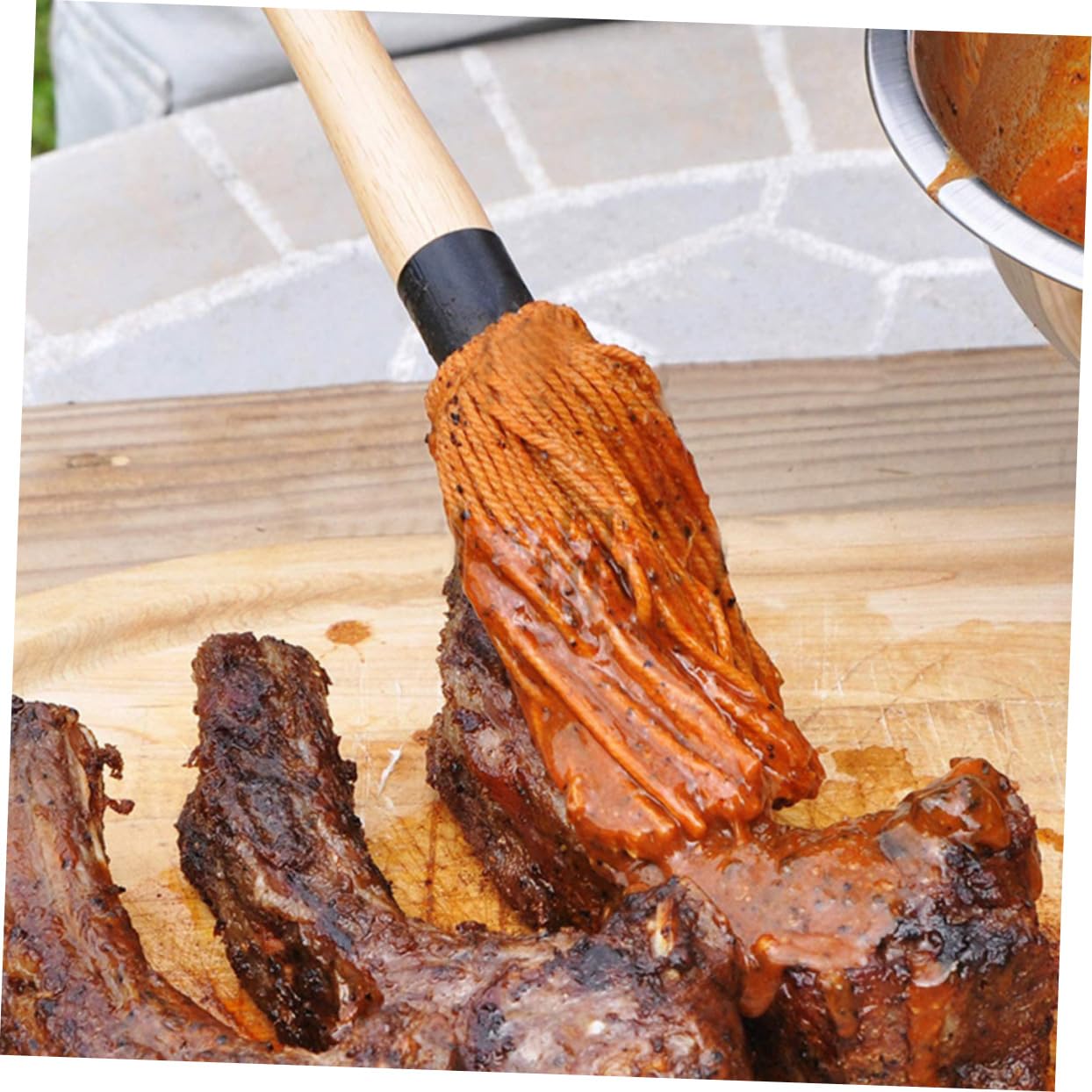 CAXUSD Outdoor Grill Brush Set Bbq Mop Brush Wooden Handle Barbecue Accessories