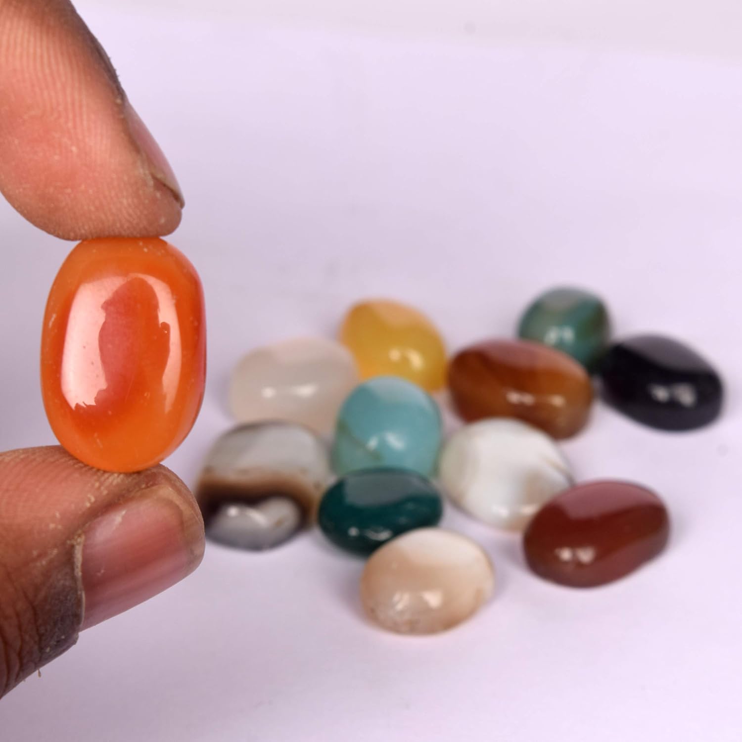 GEMHUB Loose Gemstone Beads For Jewelry Making 12pcs/Lot Natural Onyx Approx 170.00 Carat Multi Color Oval Cabochon Onyx Jewelry Making For Women And Men