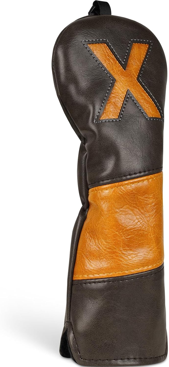 Golf Headcovers Set of 4, Gray & Brown Classic Golf Club Covers with Numbers 1 3 5 X, Driver Fairway Hybrid Headcovers, Premium Protective Wood Head Covers for Men