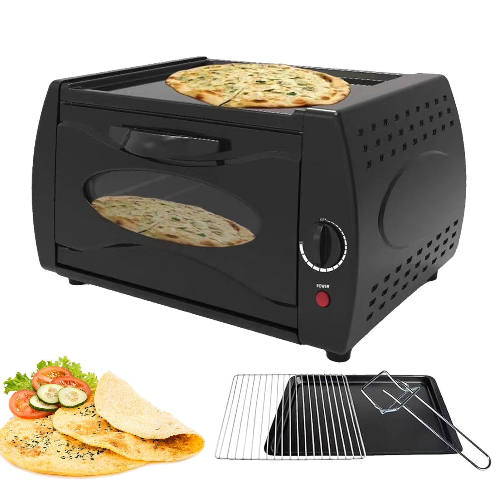Forno Tandoor Elettrico, Mini Forno Tandoor Multifunzione Da 15 Litri Con Teglia, Rete Per Arrostire E Clip, Temperatura Regolabile, Pizzaiolo Da Banco Per Casa, Cucina Round door