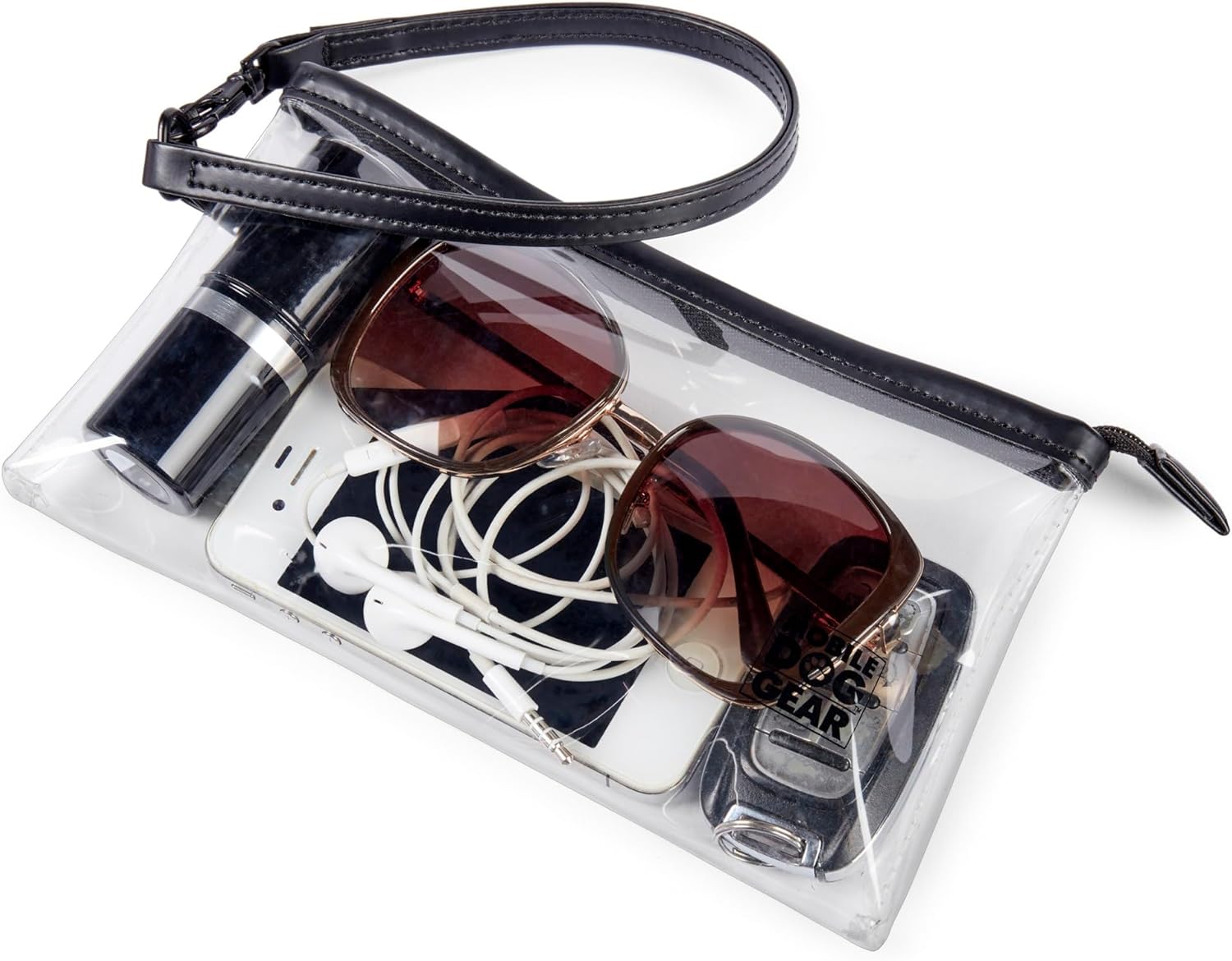 Mobile Dog Gear, Dogssentials Dog Tote Large Travel Bag, Includes Lined Food Carrier and Clear Wristlet Pouch, Meets Airline Requirements, 19 Inches x 17 Inches, Black/White Paw Bone Print