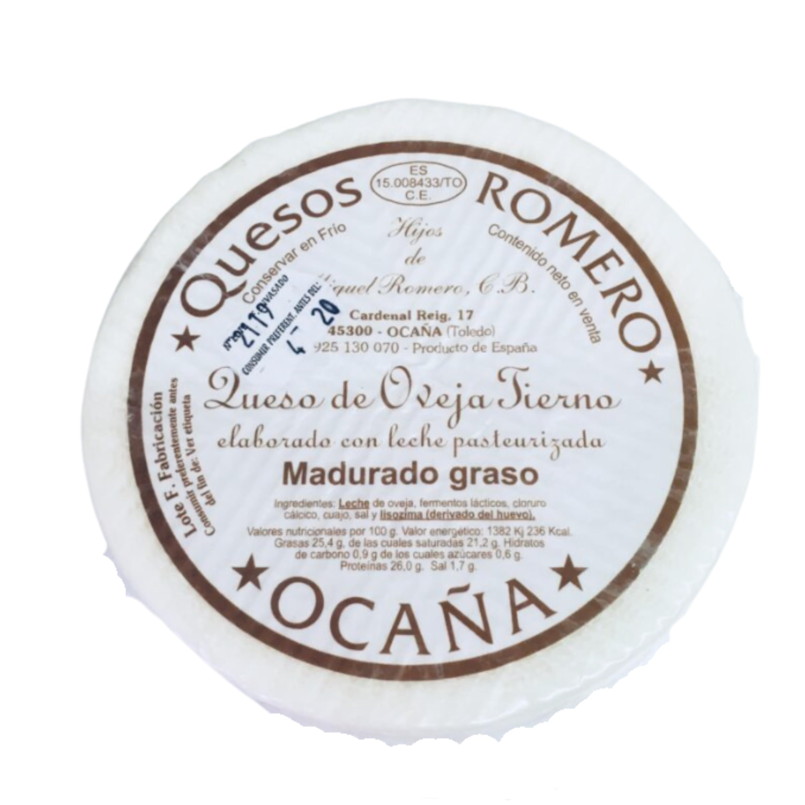 Queso Tierno Romero Ocaña 1 kg - 100% Leche Pasteurizada de Oveja, Sabor Suave