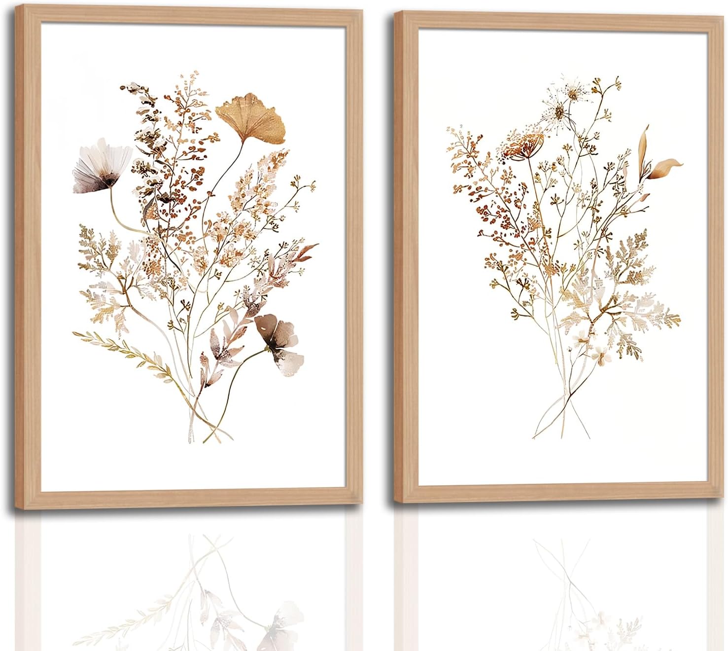 2Pcs Framed Watercolor Botanical Wall Art Vintage Floral Art Prints Wildflowers Art Modern Boho Canvas Wall Art Painting Farmhouse Wall Picture Decor for Living Room Bedroom Decor 12x16 Inch