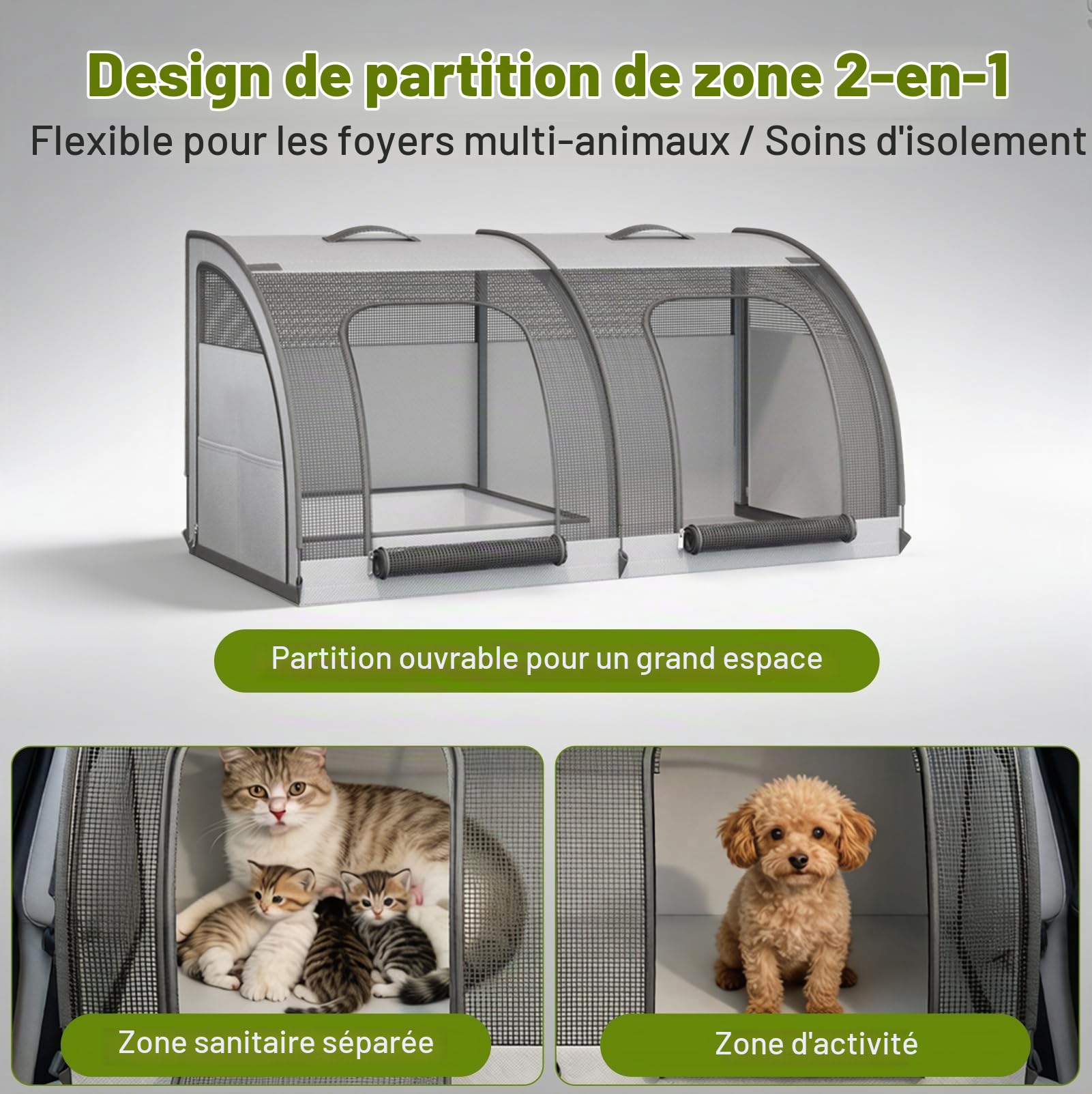 Cage Transport Chien Voiture, Caisse Transport Pliable 100cm avec 2 Portes | Caisse Chien Voiture Siège 100×50×50 cm, Double Compartiment, Mesh Respirant, Ceinture Sécurité, Idéale Voyage et Camping